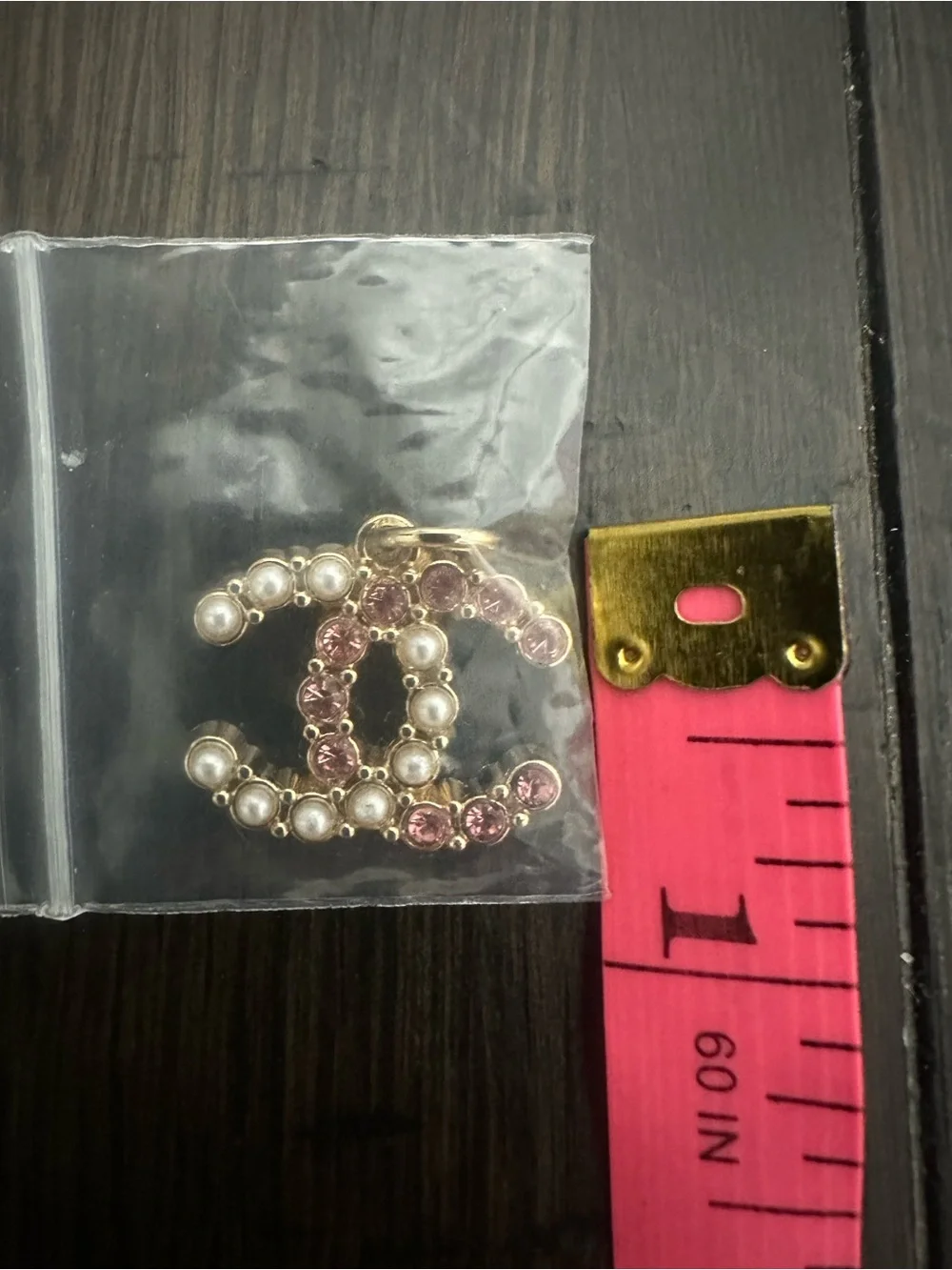 CC Chanel Gold-Tone Pendant with Pink Crystals and Pearls